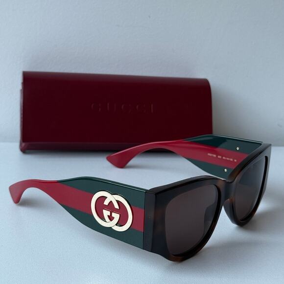 NEW Gucci GG2115S Havana Thick Leg Striped Sunglasses $480 main image 6